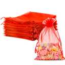 Organza Bags, Organza Bags 4x6, 100 PCS Small Mesh Bag Drawstring, Red Sheer Wedding Party Favor Bag, Small Mesh Gift Pouches Jewelry Mini Candy Pouch for Wedding, Baby Shower, Birthday Party Supplies