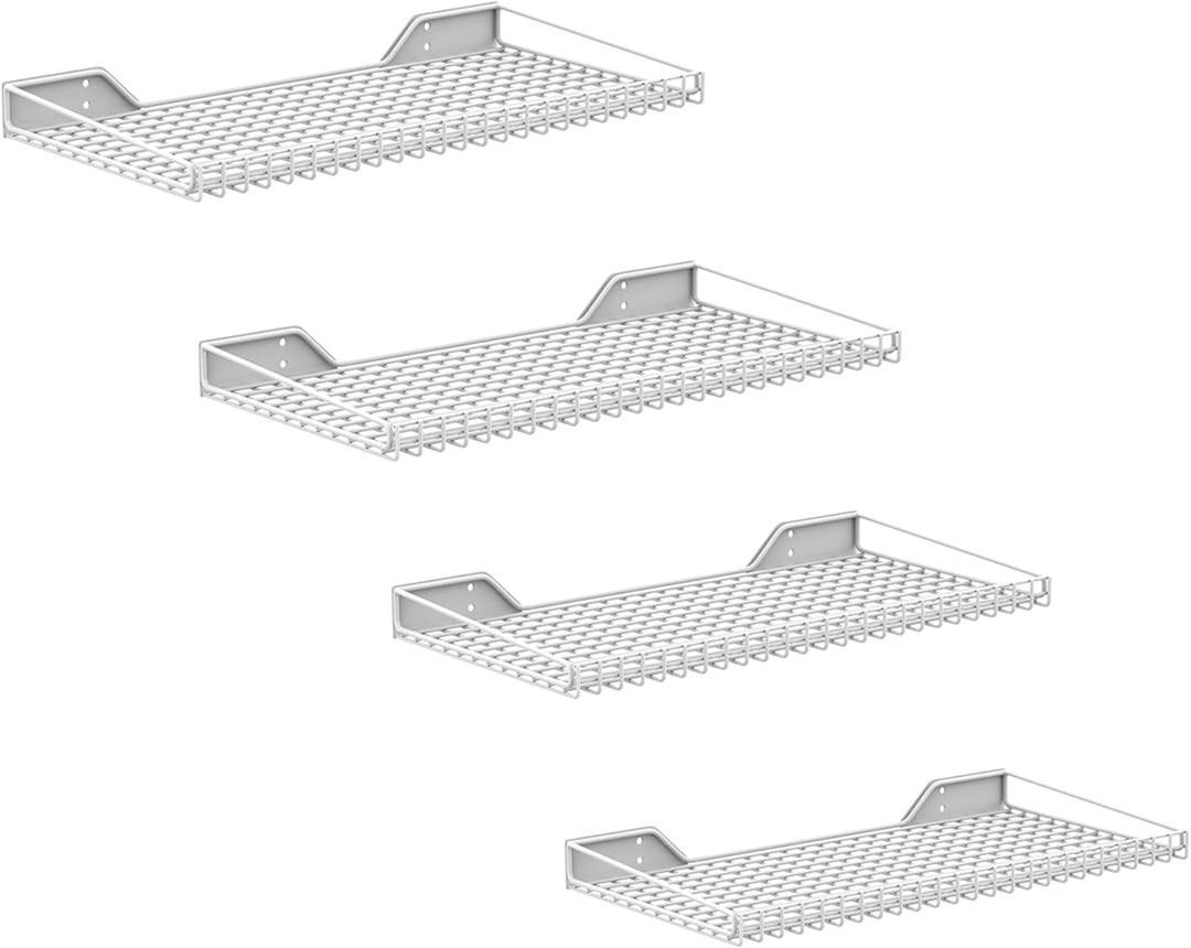 Garage Wall Shelf, Wall-Mounted Storage Shelves for Garage, Closet, Laundry Room, Heavy Duty Wall Shelving, Holds Up to 65 Lbs(White, 4 Shelves)