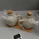 Elsjoy Set of 2 Ceramic Oil Vinegar Dispenser with Cork and Tray, 15 Oz Tabletop Oil Bottles Soy Sauce Jar, Decorative Olive Oil Stoneware Holder Vinegar Container for Kitchen