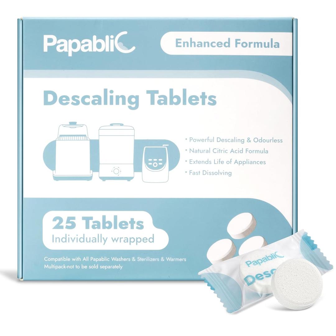 Papablic Descaling Tablets, 25 Count  Compatible with Baby Brezza, Momcozy, Papablic Bottle Washer, Warmer, Sterilizer & Formula Maker  Removes Milk & Limescale for Better Performance