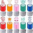 10PCS Round Teacher Stamps for Classroom-No Ink, Self-Inking Rubber Stamp for Grading Homework Behavior Stamp for Office Stationery Cute Encouraging Comments Reward Supplies