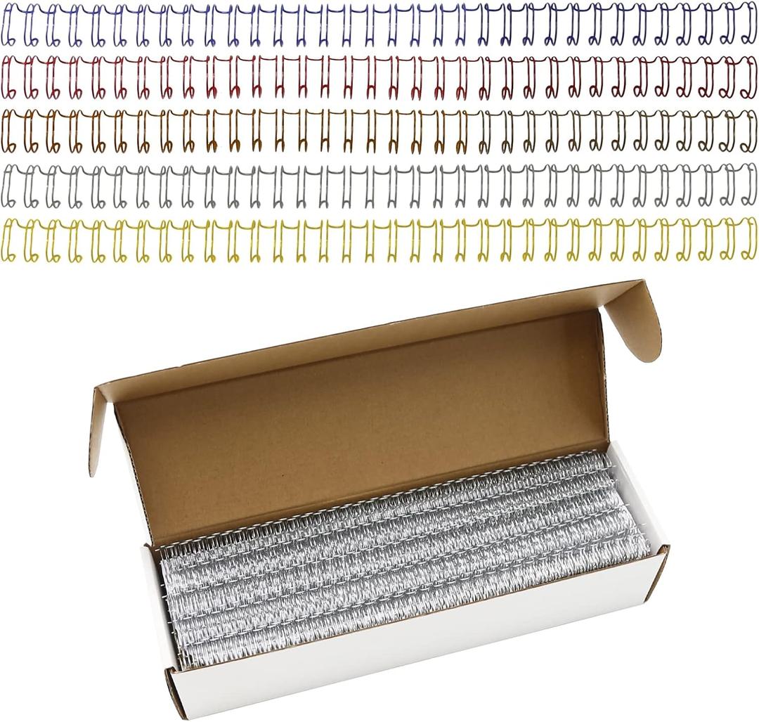 100 Pack Metal Twin Loop Binding Wire Coils, 32-Loop, 3/8" Mixing Color Double Loop Wire Binding Rings Wire, 3:1 Pitch, Multi Color Binding Spirals 10mm