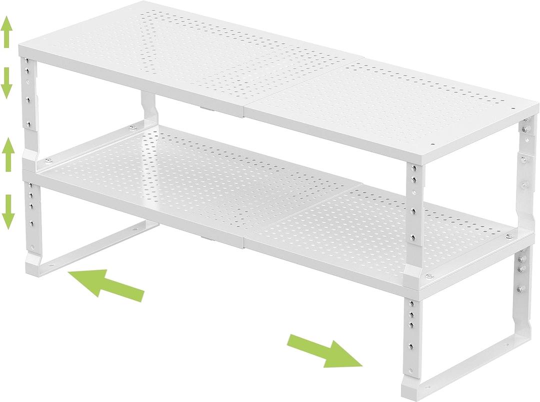 Jojocross Expandable Adjustable Stackable Kitchen Organizer, Spice Rack,Metal Pantry Storage Shelves Racks,Counter Shelf for Cabinets, Countertop, Cupboard(2 Packs/Large/White)