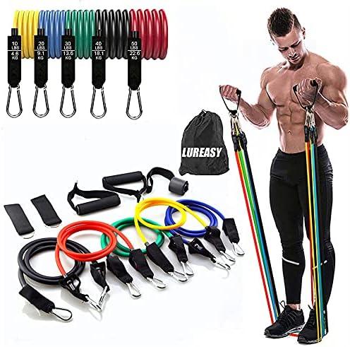 LUREASY Resistance Bands Set (11 PCS) Portable Home Gym Accessories - Stackable Up to 150 lbs,Exercise with Door Anchor, Handles, Carry Bag, Legs Ankle Straps for Training, Workouts
