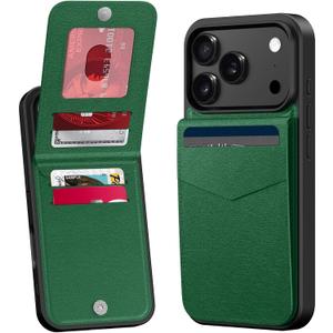 Bemal for iPhone 17 Pro Wallet Case, Built-in Card Holder, RFID Blocking, PU Leather Kickstand, Magnetic Closure, Durable Shockproof Phone Cover for Women and Men, Green