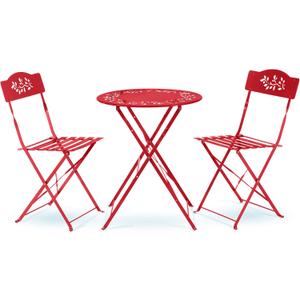 Alpine Corporation Indoor/Outdoor 3-Piece Bistro Set Folding Table and Chairs Patio Seating, Red