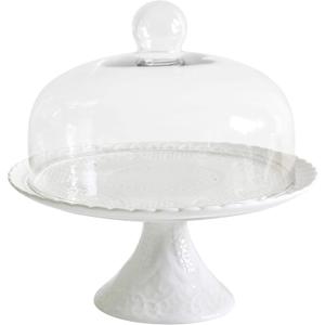 Jusalpha 12 Inches White Porcelain Decorative Cake Stand-Cupcake Stand (CS01 - Glass Dome)