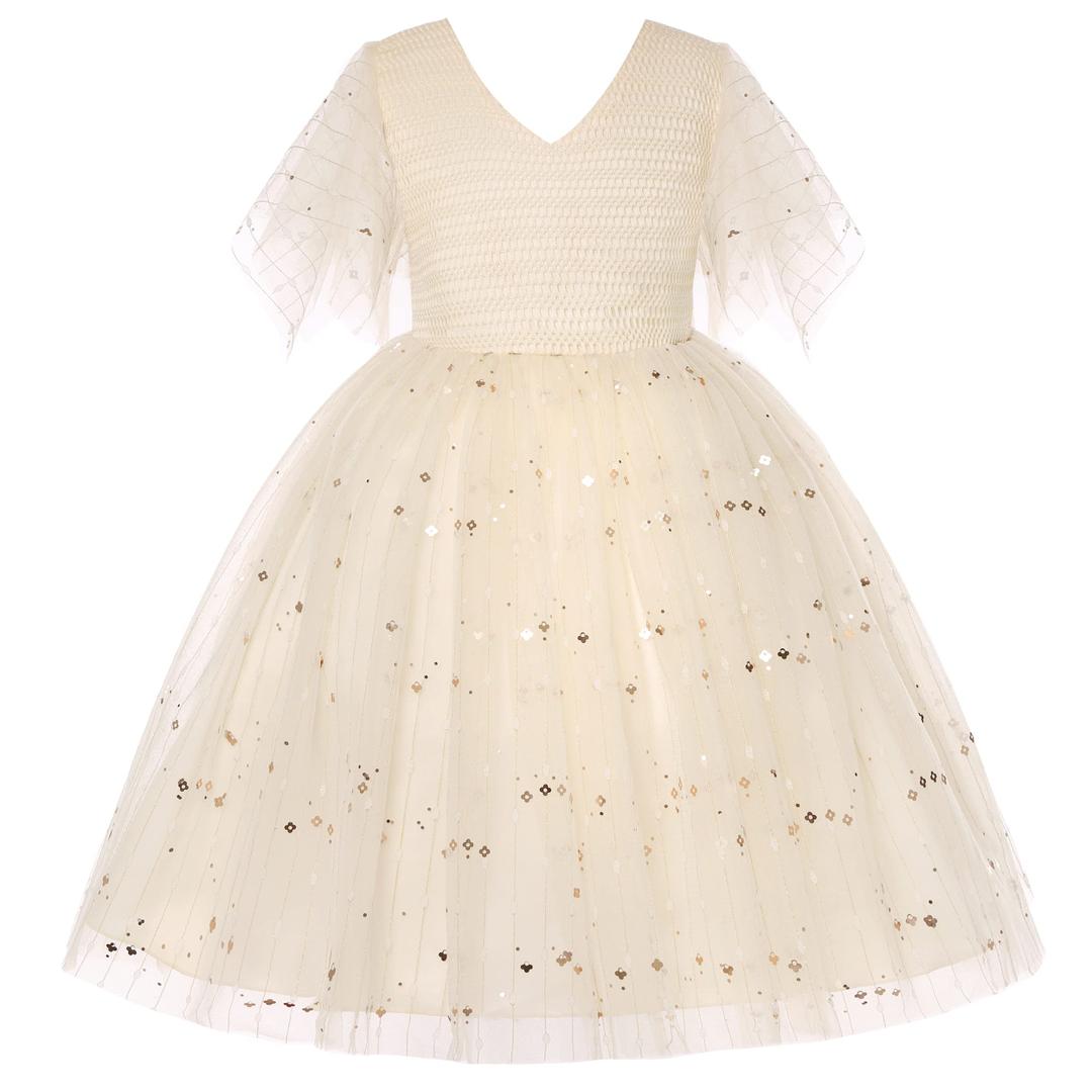 BUNNY LULU Girls Dress Bridesmaid Princess Children's Birthday Ball Party (Beige)