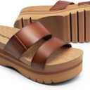 DREAM PAIRS Women's Platform Slides Sandals Comfortable Arch Support Two Strap Slip On Fashion Beach Wedge Sandals, US 9