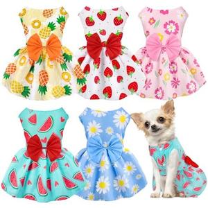 5 Pack Girl Dog Clothes Floral Summer Puppy Princess Bowknot Dog Dresses for Small Dogs Girl Clothes Cute Outfits for Boys Girls Pets Cats Dogs Large