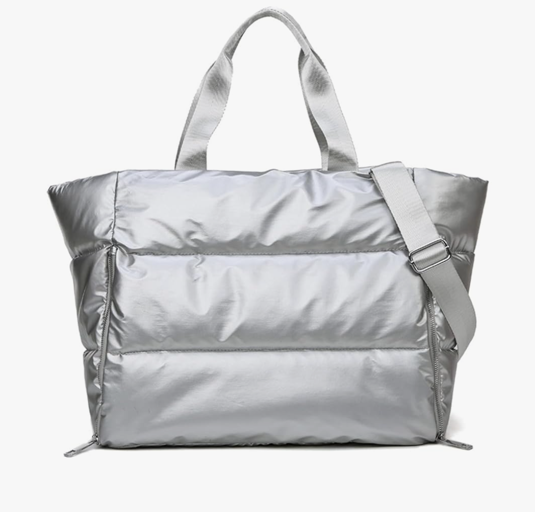 Travel Duffel Bag, Sports Tote Gym Bag, Weekender Overnight Bag With Wet Compartment, Lightweight Carryon Bag For Women, Travel, Gym, Yoga (Silver)