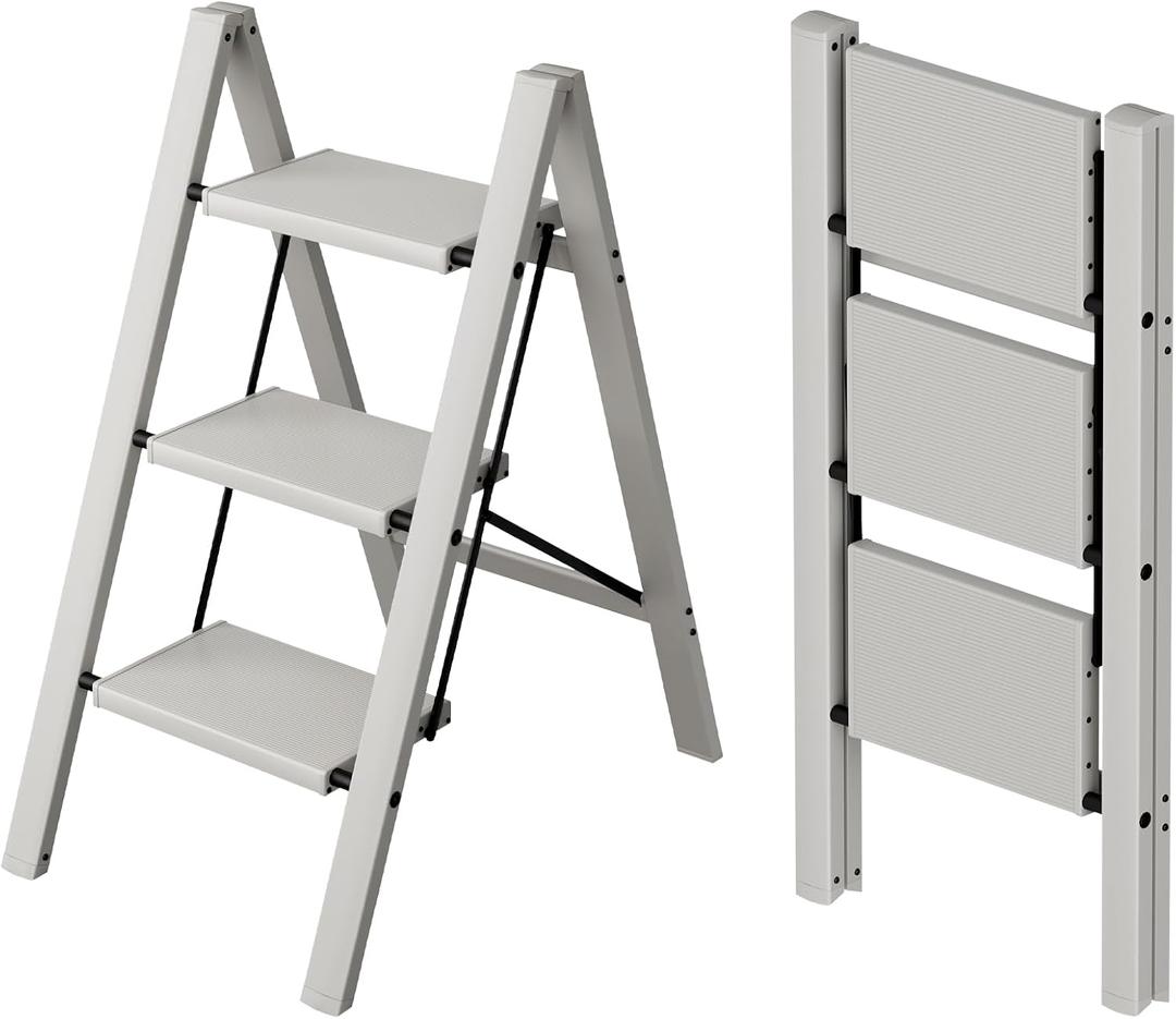 Taranta 3 Step Stool Foldable,Aluminum Step Ladder-Misty Gray