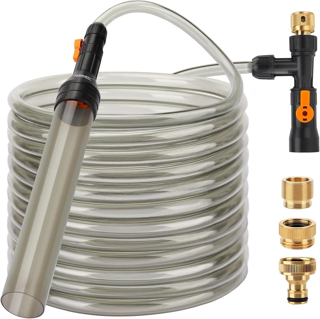 hygger Bucket-Free Aquarium Water Change Kit Metal Faucet Connector Fish Tank Vacuum Siphon Gravel Cleaner with Long Hose 49FT Drain & Fill (49 Foot (Pack of 1))