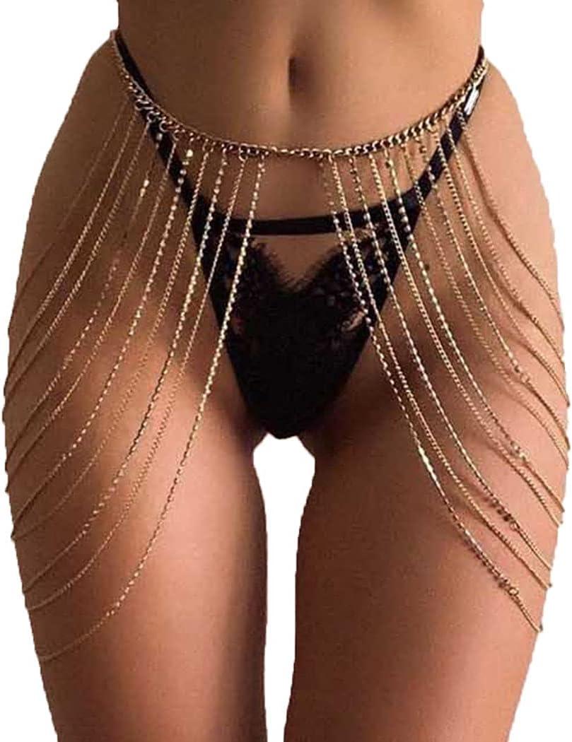 Asooll Sexy Multi-Layered Crystal Leg Body Chains Fashion Sparkly Belly Hip Skirts Tassel Waist Chains for Women and Girls
