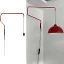 Modern Plug in Wall Sconce, Flexible Red Swing Arm Wall Lamp, Classy Wall Mount Lamp for Bedroom Living Room (Lampshade not Included)
