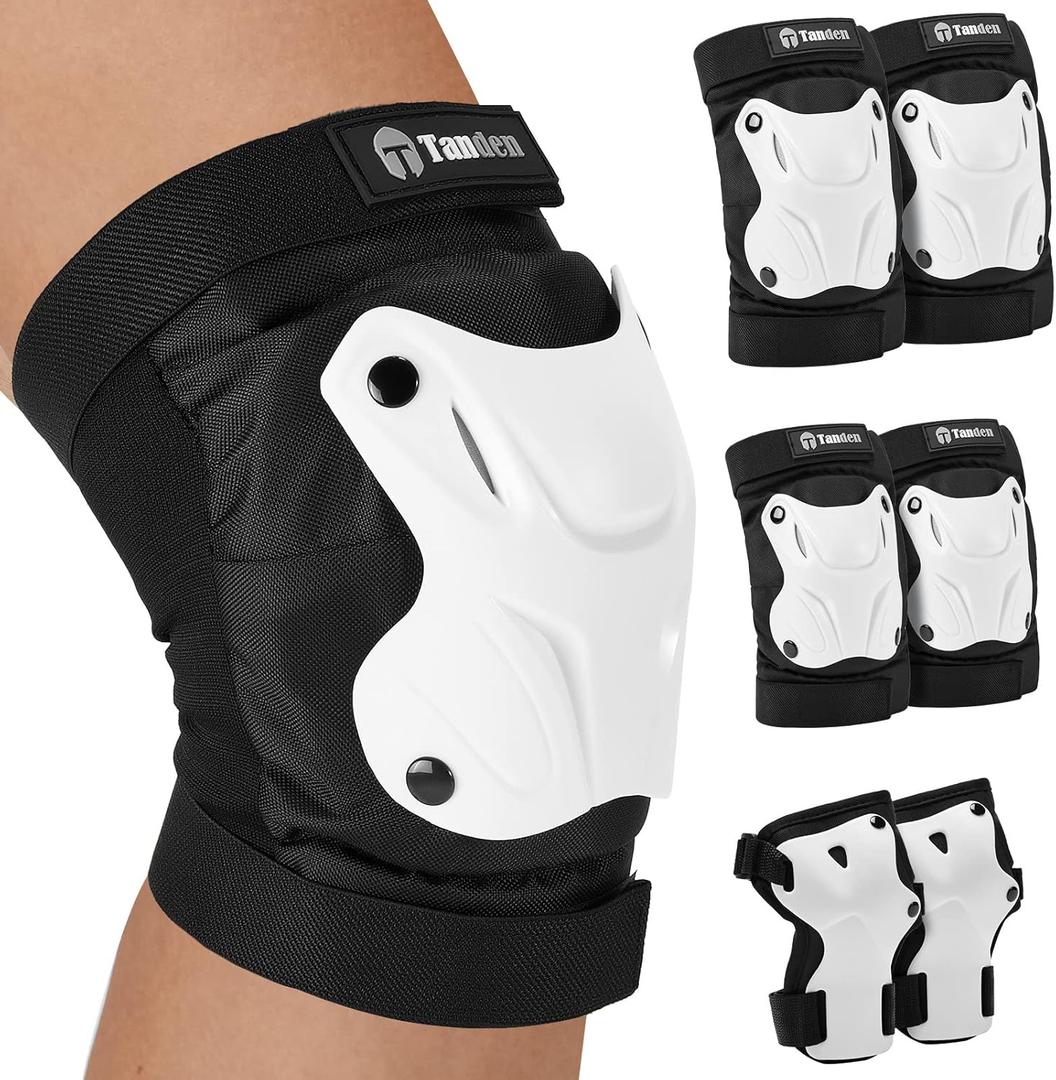 Skating Protective Gear Knee and Elbow Pads Wrist Guards for Roller Skating Skateboarding, Skate Pads Adult Knee Pads (Adult (14+ years), White)