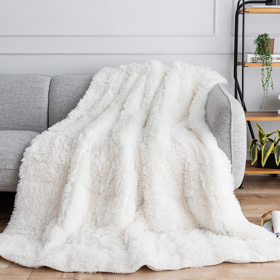 Uttermara Faux Fur Weighted Blanket 20lbs, Super Soft Plush Fleece and Cozy Sherpa Reverse, Shaggy Long Fur Throw Blankets 60"x80" Cream (60"x80" 20LBS, Cream)