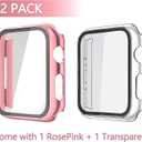 6 x Misxi 2 Pack Hard PC Case with Tempered Glass Screen Protector Compatible with Apple Watch SE 3 (2025) SE 2 SE Series 6 Series 5 Series 4 40mm, 1 Rose Pink + 1 Transparent