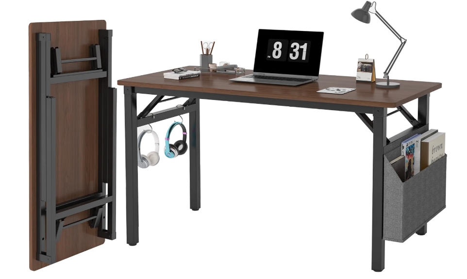 39.4 in Computer Desk w/Storage, Portable Folding Desk No-Assembly (Walnut)
Home Office Desk for Study Work Writing, Sturdy Metal Frame, Storage Bag & Hooks, Fits small spaces, dorms, bedroom