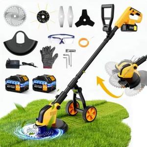 20000RPM 12'' Brushless Electric Weed Wacker Cordless, 4 in 1 Weed Eater with Detachable Wheels, Battery Powered Grass Trimmer Stringless Weed Trimmer Lawn Mower Edge for Yard Care
