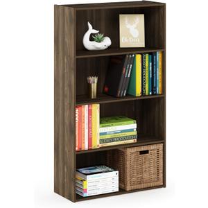 Furinno PASIR Book Shelf, 4-Tier Bookshelf, Bookcase with Open Shelf, 9.4 x 23.6 x 41.7, for Living Room, Bedroom, Home Office, Columbia Walnut