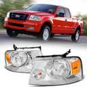 Headlights for 2004-2008 Ford F150, Headlight Assembly for 04-08 F-150, 2006-2008 Lincoln Mark LT Headlamp Replacement, Chrome Housing Amber Reflector, 2PCS