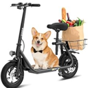 Electric Scooter with Seat ZD06, 800W Peak Motor, 20 Mile Range & 15.5 Mph, Key Start, Foldable EScooter with Carry Basket for Pets & Cargo, Electrically Powered Motor Scooters