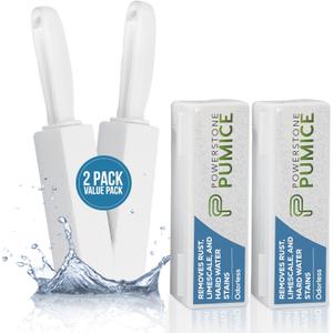 Powerstone Pumice Stone Toilet Bowl Cleaner with Handle (2-pack) - A Solution for Hard Water Stains on Toilets, Grills, Tiles, Grout & Pools