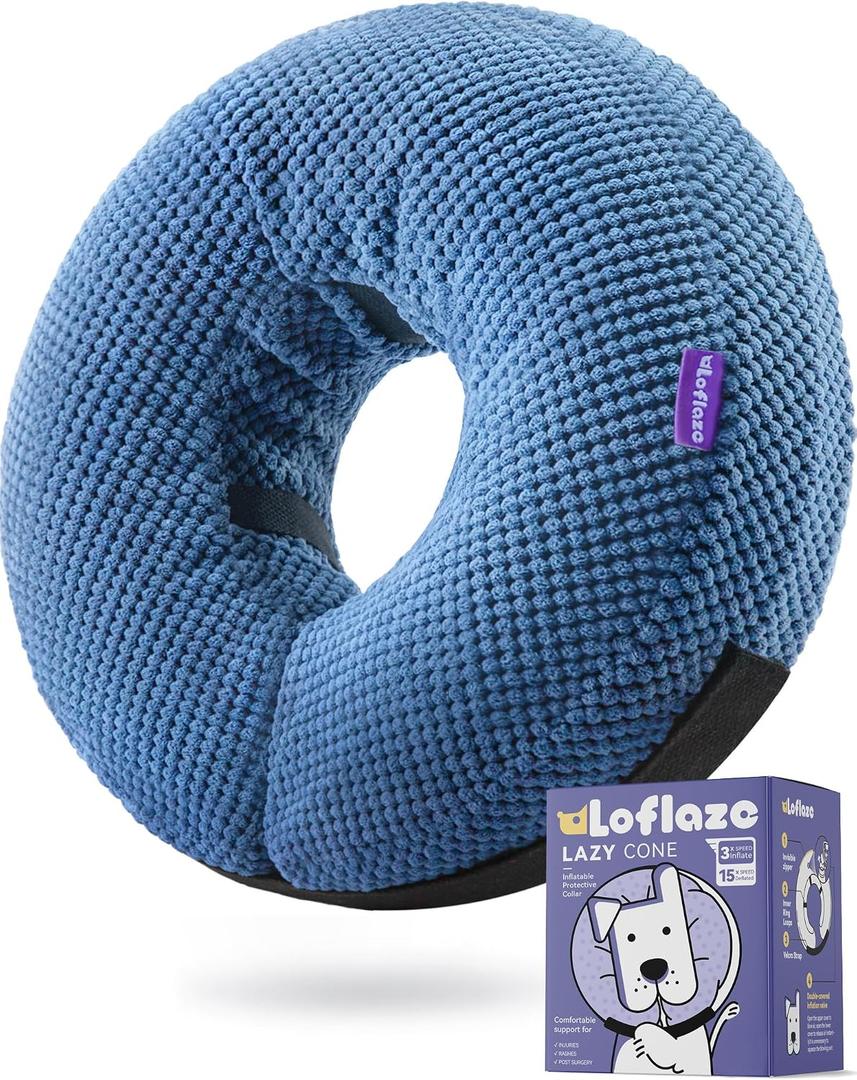 Loflaze Inflatable Dog Cone Collar - Dog Neck Donut Cone Collar Alternative After Surgery - Soft Cone for Dogs Cats - Alternative Recovery E Collar (Blue, L)