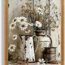 FWAHREN Modern Farmhouse Daisy Wildflower Framed Canvas Wall Art, Vintage Rustic Floral Pictures Paintings Artwork Wall Decor for Living Room Bedroom Bathroom Kitchen Home Office Decoration, 16x24in