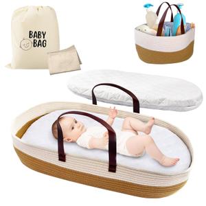 Set of 2 Pieces Changing Basket 76x40x19 cm / 30x16x7 inches, 2 Baby Bibs Included Changing Station for Baby Dresser, Pillow Included Diaper Changing Basket, Camel Beish Changing Station