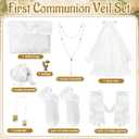 Liliful 8 Pcs First Communion Veil Set for Girls Holy Communion Accessories Gifts White Bow Veils Necklace Rosary Gloves Purse Pouch Pin Catholic Scapular and Socks for Catholic Starter Wedding