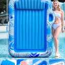 78"x50" Inflatable Tanning Pool Lounger Float with Sprinkler, Extra Large Pool Floats Adult with Pillow 6 in 1 Suntan Tub Raft Floatie with Food Drink Holder, Blow Up Tanning Bed for Summer Pool Party
