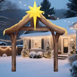 Geelin Large Christmas Stable for Outdoor Nativity Display Christmas Nativity Scene 8 ft Tall Kt Board Material Sturdy Weatherproof, Manger Scene for Xmas Party Christian Yard Garden Lawn Decoration