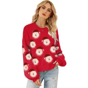Ugly Christmas Sweaters for Women Funny Santa Xmas Snowflake Holiday Party Cute Knitted Pullover Tops (Large, Red)