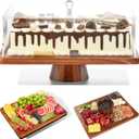 Cake Stand with Lid-Acacia Wood Cake Stand,2-in-1 Shatterproof Serving Platter & Charcuterie Board with Lid, Dessert Table Display for Party,Fruit Tray,Cheese,Veggie,Large Rectangular Cake Dome Cover (Rectangular 17x13x9)