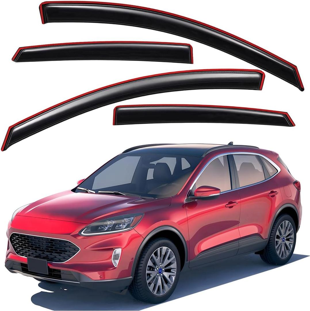 Lightronic Extra Durable Clip-on in-Channel Auto Vent Window Visor, Fits 2020-2026 Ford Escape, UV Protection Rain Guard, Original Wind Deflector, No-Drill Easy Install, Dark Smoke, 4-Pcs