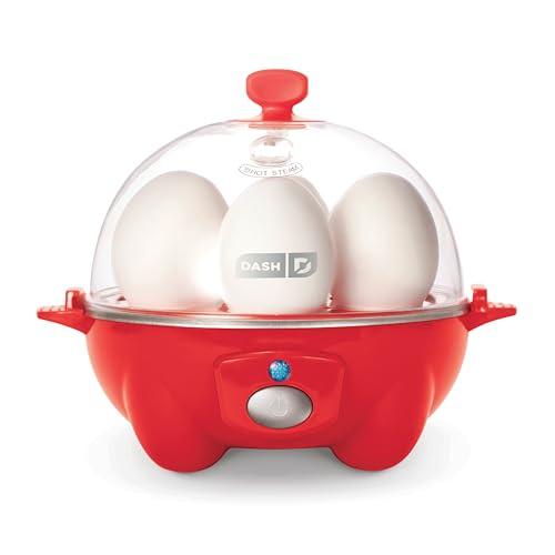 DASH Rapid Egg Cooker: 6 Egg Capacity Electric Egg Cooker for Hard Boiled Eggs, Poached Eggs, Scrambled Eggs, or Omelets with Auto Shut Off Feature - Red
