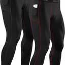 Runhit Compression Pants Men Running Tights Leggings Athletic Workout Gym Pants (Medium, 2 Pack Pocket :Black & Red)