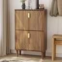 Shoe Storage Cabinet with 2 Flip Drawers, 23.6"(W) Freestanding Shoe Organizer with Metal Handles for Entryway, Narrow Shoe Rack Cabinet