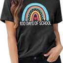 100 Days School Women Shirt Back School Shirts Teacher Short Sleeve T-Shirt Teach Graphic Top Teacher Gift Tees, 2XL