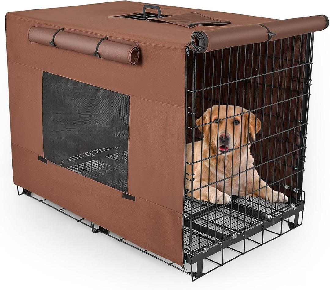 Dog Crate Cover 48 Inch Thickened Dog Kennel Cover Windproof Puppy Cage Covers with Mesh Windows on Both Sides Portable Crate Covers for Dogs Cages Fit for Indoor/ Outdoor Use