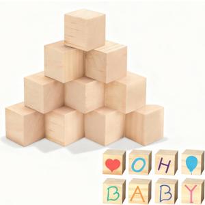 Barydat 10 Pcs 3.15 in Baby Shower Blocks to Decorate Game Large Unfinished Wooden Blocks for DIY Project Table Decor Wood Square Blank Cubes for Craft Party Decorations