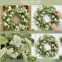 Jobflower 24 Inch Spring Wreaths for Front Door, All Seasons Summer Wreath with Fade-Resistant Greenery, Large Farmhouse Artificial Green Wreath for Outdoor Porch Wall Window Decor, Green