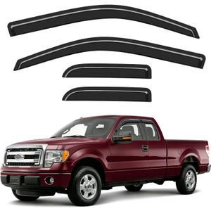 Outside-Mount Window Rain Guards Fit for 2004-2014 Ford F150 Extended Cab & SuperCab, Out-Channel Window Visors Wind Deflector Dark Smoke Vent Shades for 04-14 F-150 Extended Cab