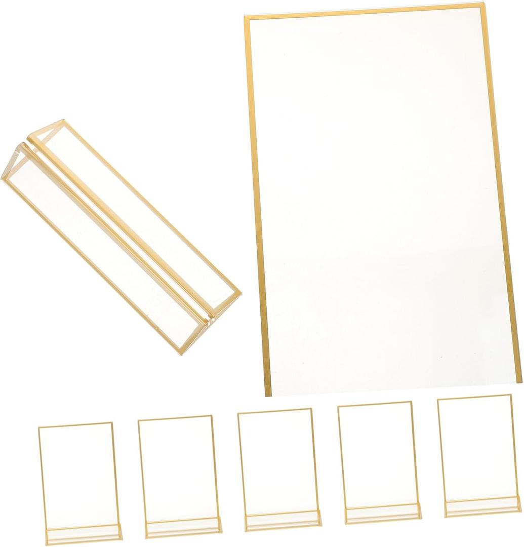 Mikinona 6pcs Acrylic Sign Holders for Wedding Display Stand Gold Edged Tabletop Menu Blank Surface Design for Advertising