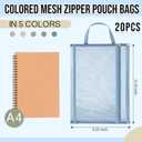 Marspark 20 Pack Mesh Zipper Pouch Bags, Double Layer Nylon Mesh Bags with Handles Storage & Organization A4 Zipper Pouches for Puzzle Board Game Storage Office Travel, 5 Colors