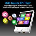 64GB MP3 Player with Sturdy Build & Durable,Aluminum Alloy,Phinistec Portable Mini Bluetooth Music Player with FM Radios,50 Hours Long Battery Life,2.4" Touchscreen,Up to 256GB