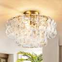 Flush Mount Ceiling Light, 18'' Modern Brass Light Fixtures Ceiling Mount, 3-Light Glass Drum Light Fixture for Dining Room Bedroom Living Room Hallway Lighting Fixture