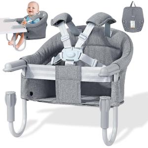 Orzbow Hook On High Chair, Portable Table Highchair Seat for Babies & Toddlers 6-36 Months, Collapsible Clip On Counter High Chair with Carry Bag for Travel, Home and Restaurant, Easy Clean, Gray (Light Grey)